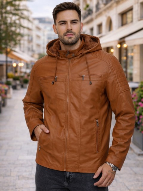 Jaqueta de couro forrada com toca masculina