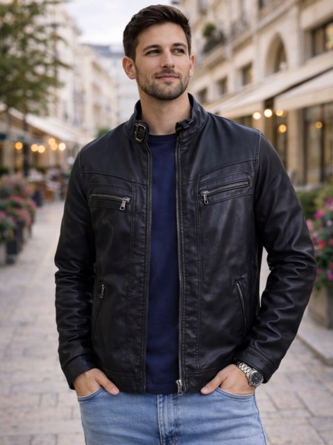 Jaqueta de couro forrada masculina