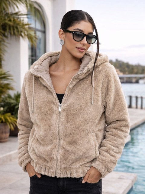 Jaqueta de pelo dupla face feminina