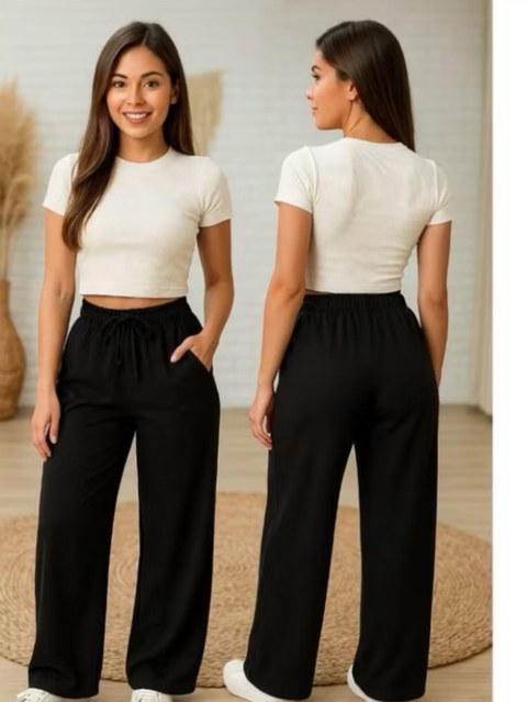 Calça pantalona duna com bolsos laterais