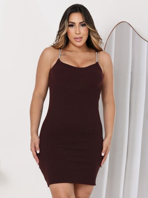 Vestido com bojo alça com strass