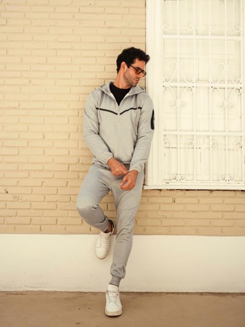 Conjunto moletom neoprene com zíper na manga masculina