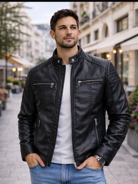 Jaqueta de couro forrada masculina