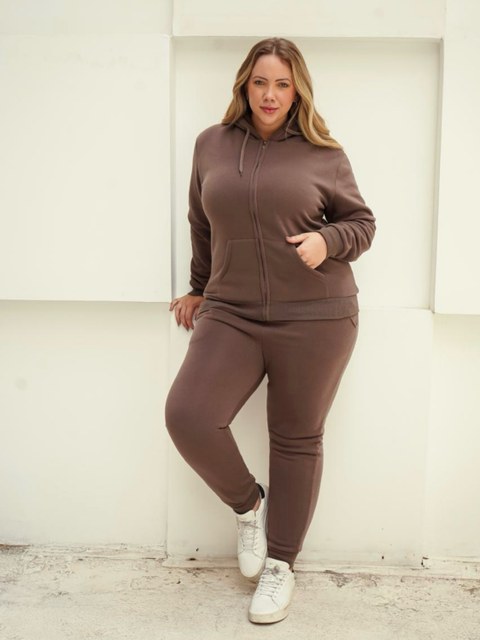 Conjunto moletom forrada feminina plus size