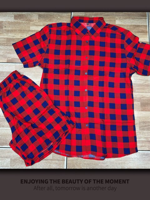 Conjuntos Camisa xadrez masculina manga curta