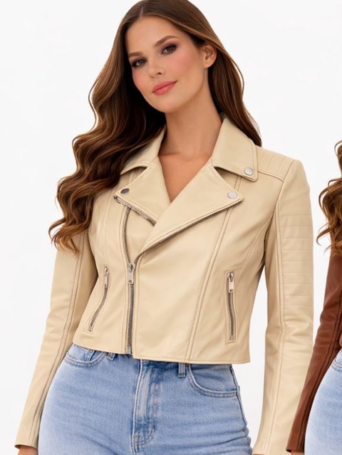 Jaqueta feminina Couro PU sem cinto