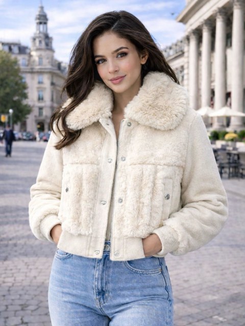 Jaqueta puffer pelo forrada feminina