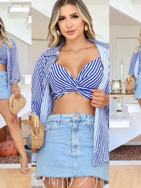 Conjunto Kimono + cropped estampado