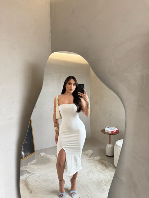 Vestido Canelado Premium Básico Tomara Que Caia Midi