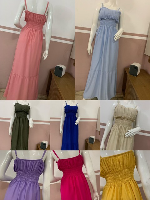 Vestido feminina long funda com elástico viscolina liso