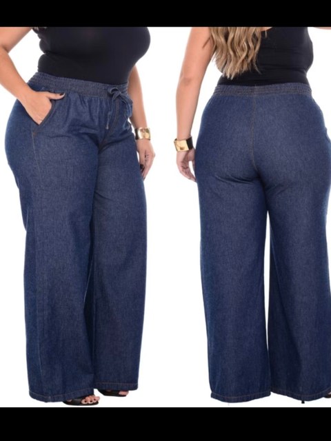 Calça Wide Leg Plus Size Jeans Feminina
