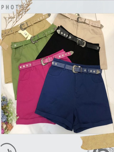 SHORT FEMININA COM BOLSA E CINTO