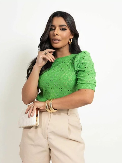 Blusa Manga Princesa com Punho Laise