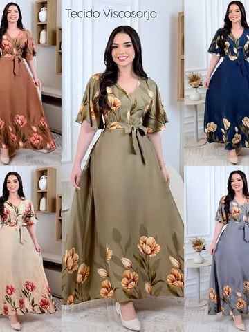 Vestido longo gola V floral