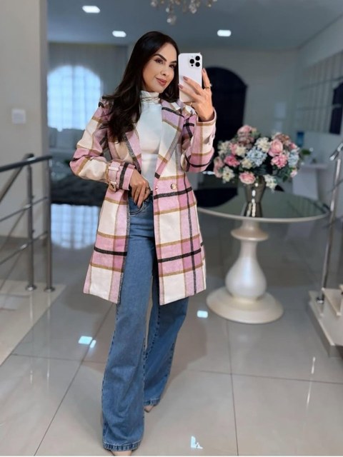 Sobretudo Xadrez lã batida