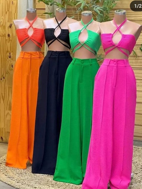 Calça Pantalona Duna Com Botão
