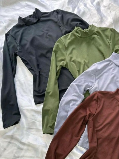 Body manga longa gola alta