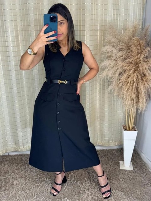 Vestido longa twill com botao
