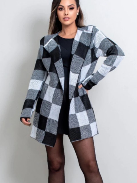Kimono Casaco Feminino Cardigan Estampa Xadrez Tricot