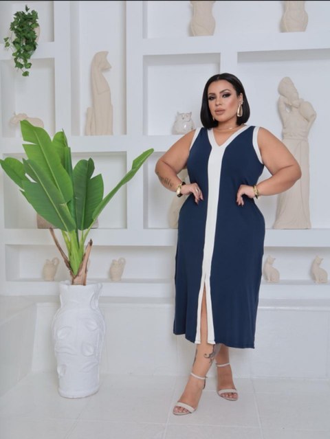 Vestido regata bicolor Plus Size