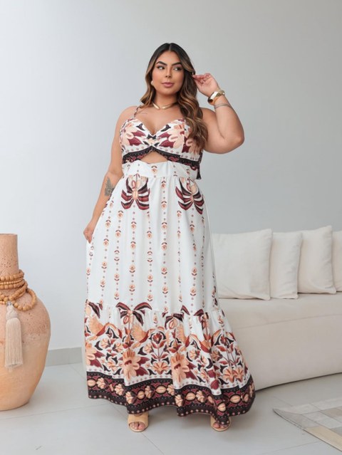 Vestido longo Micaela estampado Plus Size