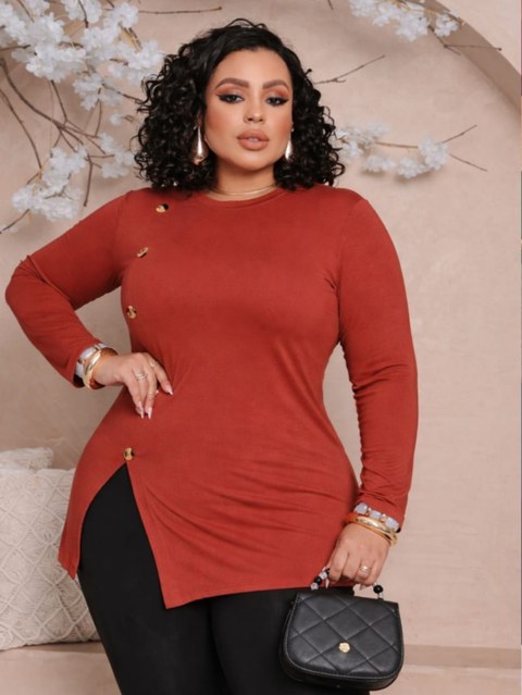 Blusa botão manga longa Plus Size