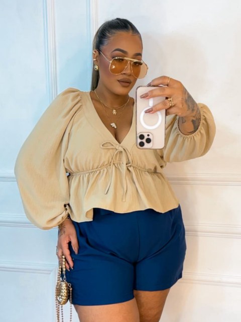 Blusa manga longa Monique Plus Size