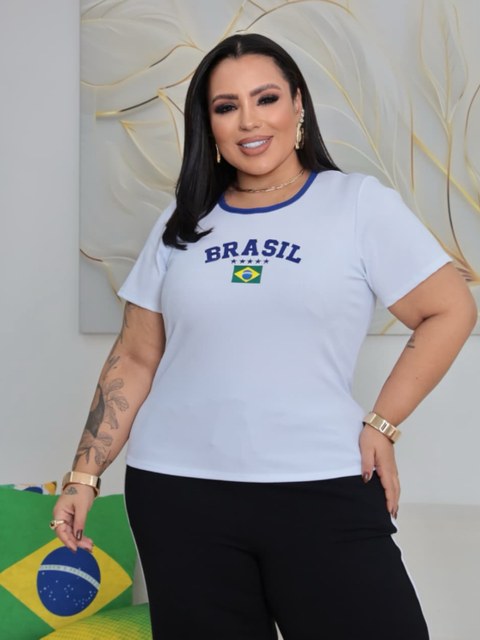 Blusa manguinha Brasil Plus Size