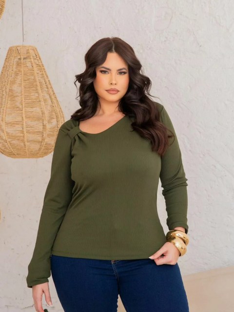 Blusa laço manga longa Plus Size