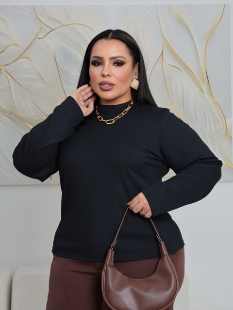 Blusa gola alta ribana Plus Size