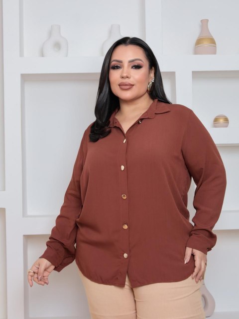 Camisa botão viscolinho Plus Size