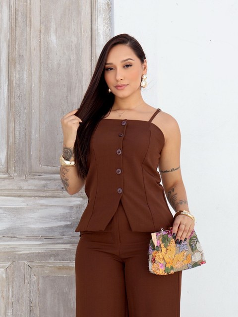 Conjunto regata botão frebte +calça pantalona