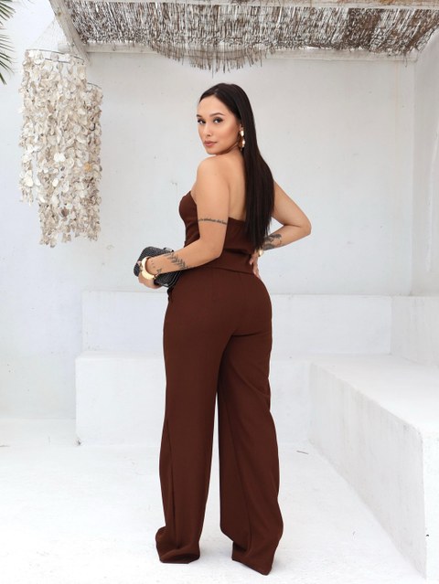 Conjunto Blusa Tomara que Caia e Calça pantalona