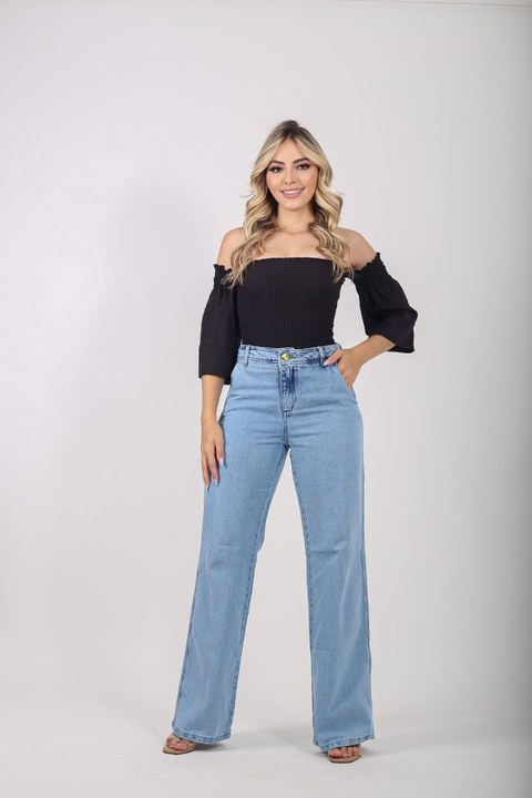 Calça Jeans Feminina Pantalona Lisa
