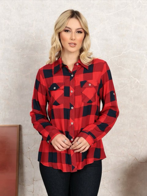 camisa xadrez feminino social com Botões e bolsos