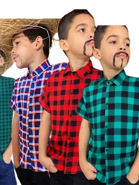 Camisa xadrez menino infantil viscose manga curta