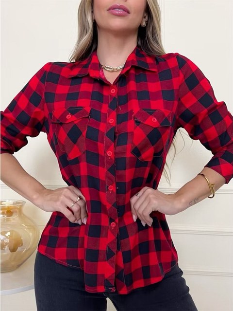 Camisa feminina manga longa xadrez festa junina