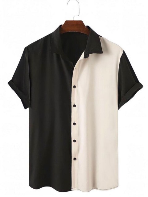 Camisa Social Masculina Manga Curta Lisa preta e branca