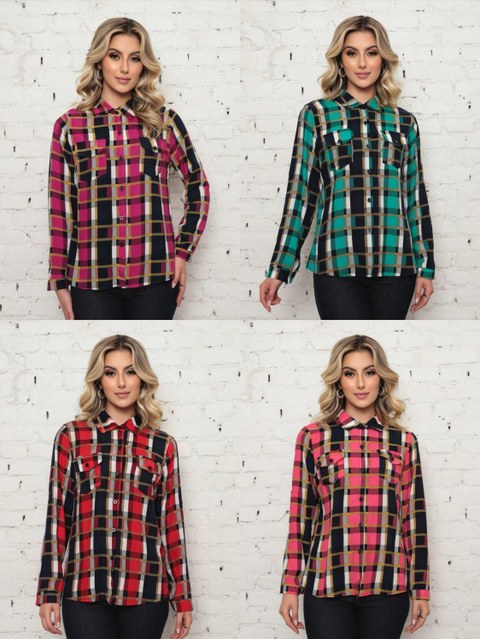 camisa xadrez manga longa tecido viscose festa junina