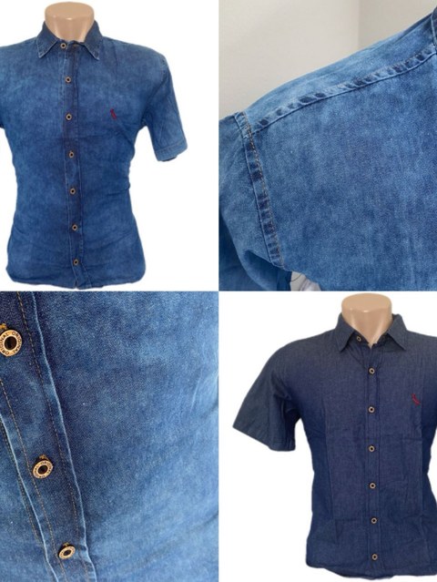 Camisa Jeans Masculina Slim fite Manga Curta