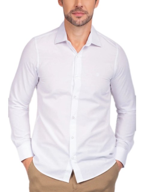 Camisa social masculina manga comprida slim fácil lisa