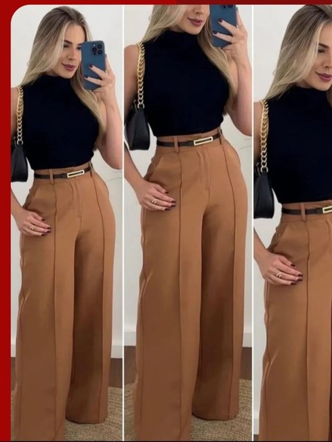 Calça  pantalona  com cinto Af 4466#