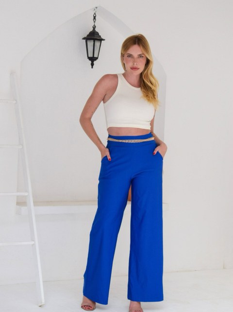Calça flare com elastano , acompanha o cinto PS8007