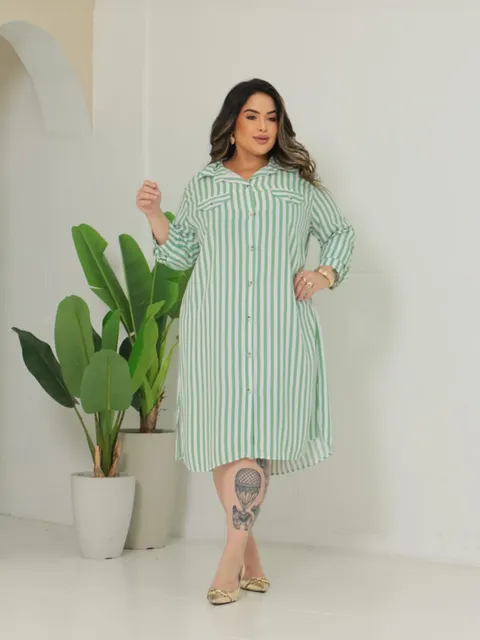 Chemise listrada manga longa plus size iris