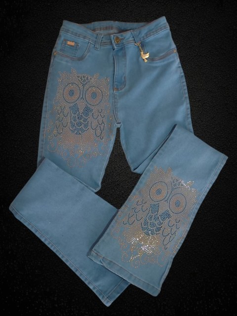 Calça flare jeans country com brilhos 34 ao 54