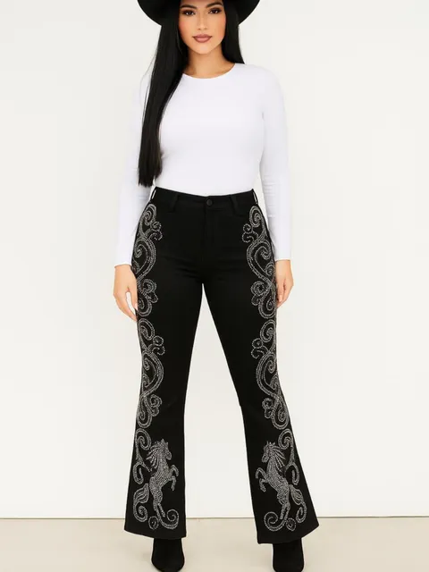 Calça country feminina jeans com brilho