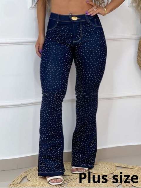 Calça flare country jeans feminina plus size 46 ao 54