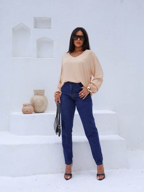Blusa Manga Longa - Decote V Moda Feminina