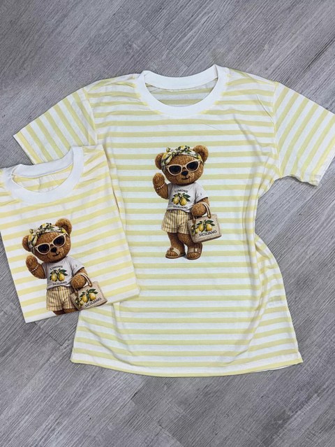 Tshirt listrada urso tendência