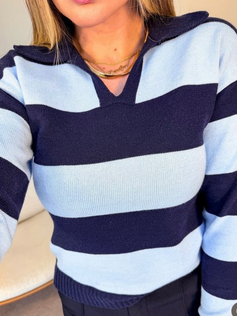 Blusa polo tricô modal listrada